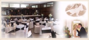Banquet room at J's White Elephant with tables and chair covers