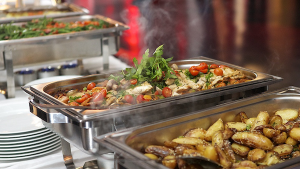 Catering trays prepared for drop-off delivery from J's White Elephant